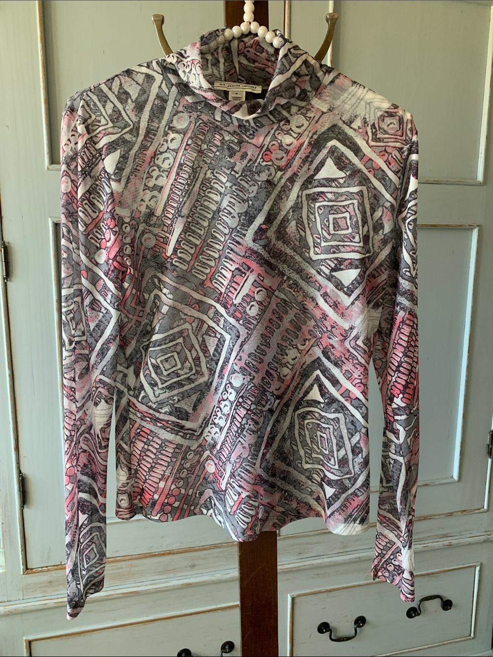 Vintage St. John Sport geometric abstract print mock neck mesh top Size P